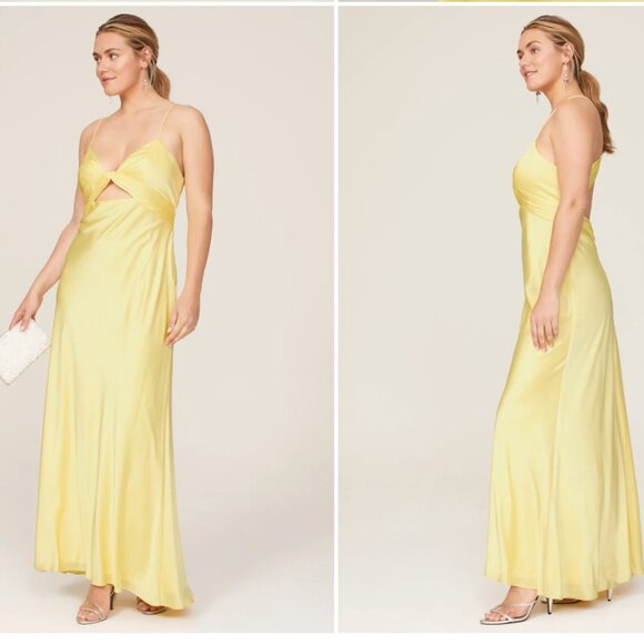 IEENA FOR MAC DUGGAL Butter Yellow Twist Front Gown Maxi Dress Size 12 - Picture 2 of 6